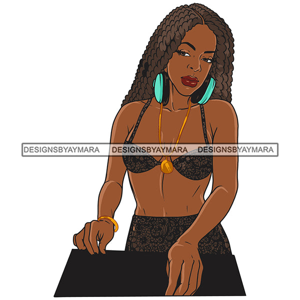 DJ Woman Music Headphones Dreads Locks Sisterlocks Hairstyle Melanin Nubian Dreadlocks Black Girl Magic SVG JPG PNG Vector Clipart Cricut Silhouette Cut Cutting