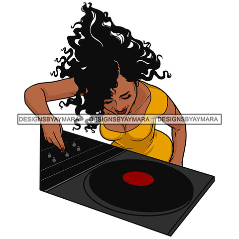 DJ Woman Disc Music Scratching Melanin Nubian Black Girl Magic SVG JPG PNG Vector Clipart Cricut Silhouette Cut Cutting