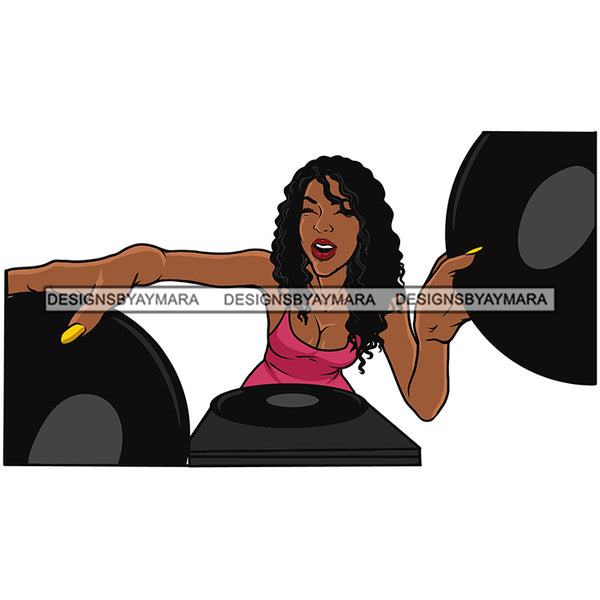 DJ Woman Disc Music Scratching Melanin Nubian Black Girl Magic SVG JPG PNG Vector Clipart Cricut Silhouette Cut Cutting