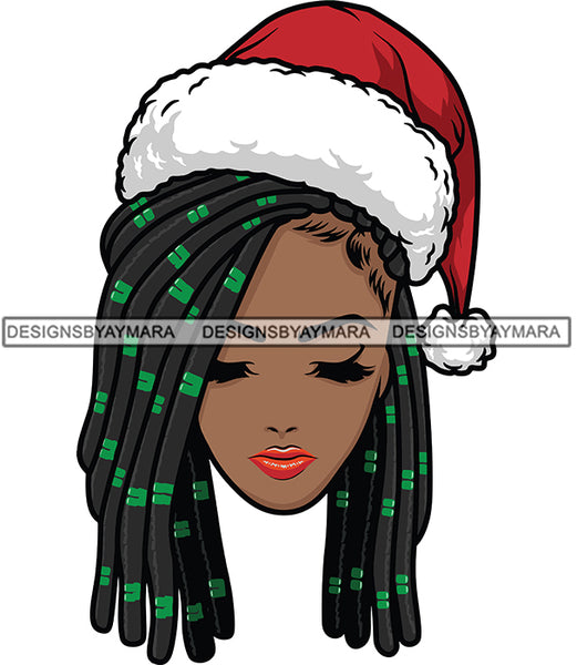 Afro Girl Wearing Santa Hat Dreadlocks Hairstyle Black Woman Christmas Celebration Melanin Nubian Queen SVG Cutting Files For Silhouette Cricut And More