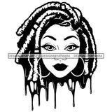 Beautiful Afro Woman Dripping Proud Heritage Dreads Locs Hairstyle Illustration B/W SVG JPG PNG Vector Clipart Cricut Silhouette Cut Cutting