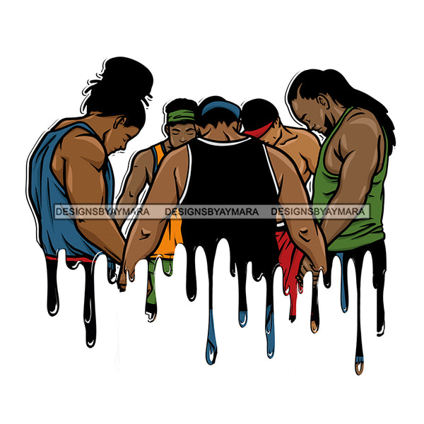 Dripping Black Men Brothers Praying Together  JPG PNG  Clipart Cricut Silhouette Cut Cutting