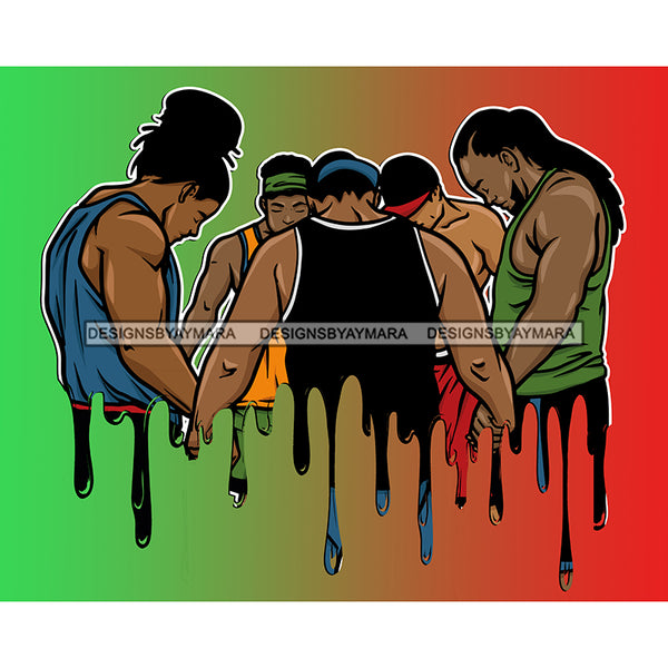 Dripping Black Men Brothers Praying Together Green And Red Background  JPG PNG  Clipart Cricut Silhouette Cut Cutting