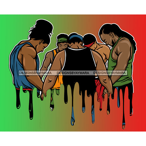 Dripping Black Men Brothers Praying Together Green And Red Background  JPG PNG  Clipart Cricut Silhouette Cut Cutting