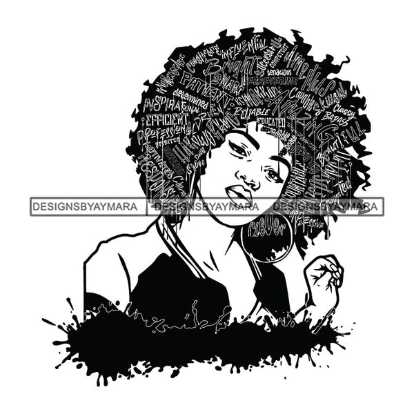 Black Diva Goddess Motivational Hair Quotes Educated Dripping Splash B/W SVG JPG PNG Vector Clipart Cricut Silhouette Cut Cutting