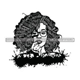 Black Diva Goddess Motivational Hair Quotes Worthy Dripping Splash Wearing Glasses B/W SVG JPG PNG Vector Clipart Cricut Silhouette Cut Cutting