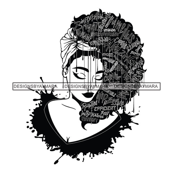 Black Diva Goddess Motivational Hair Quotes Confident Dripping Splash B/W SVG JPG PNG Vector Clipart Cricut Silhouette Cut Cutting
