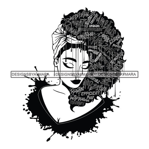 Black Diva Goddess Motivational Hair Quotes Confident Dripping Splash B/W SVG JPG PNG Vector Clipart Cricut Silhouette Cut Cutting