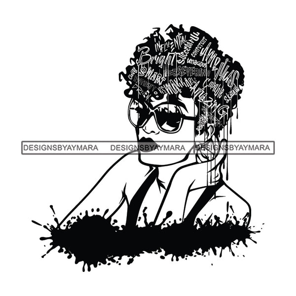 Black Diva Goddess Motivational Hair Quotes Hard Worker Dripping Splash B/W SVG JPG PNG Vector Clipart Cricut Silhouette Cut Cutting