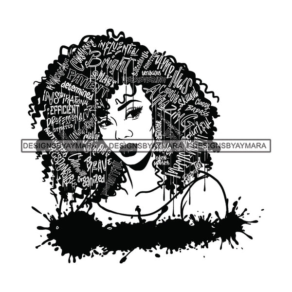 Black Diva Goddess Motivational Hair Quotes Strong Dripping Splash B/W SVG JPG PNG Vector Clipart Cricut Silhouette Cut Cutting