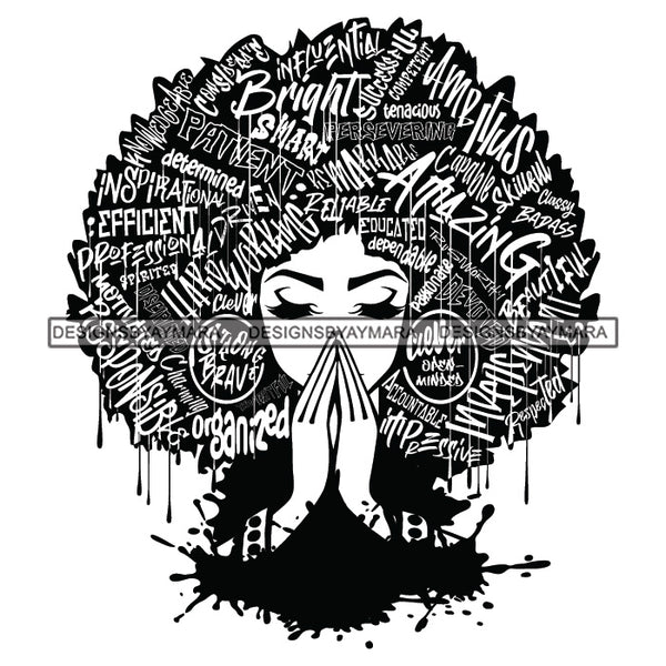 Black Diva Goddess Motivational Hair Quotes Blessed Dripping Splash B/W SVG JPG PNG Vector Clipart Cricut Silhouette Cut Cutting
