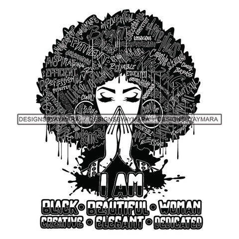 Black Diva Goddess Motivational Hair Quotes I Am Blessed Dripping Splash B/W SVG JPG PNG Vector Clipart Cricut Silhouette Cut Cutting