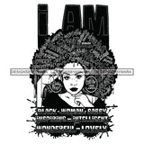 Black Diva Goddess Motivational Hair Quotes I Am Smart Dripping Splash B/W SVG JPG PNG Vector Clipart Cricut Silhouette Cut Cutting