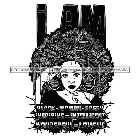 Black Diva Goddess Motivational Hair Quotes I Am Smart Dripping Splash B/W SVG JPG PNG Vector Clipart Cricut Silhouette Cut Cutting