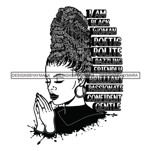 Black Diva Goddess Motivational Hair Quotes I Am Honest Dripping Splash Earrings B/W SVG JPG PNG Vector Clipart Cricut Silhouette Cut Cutting