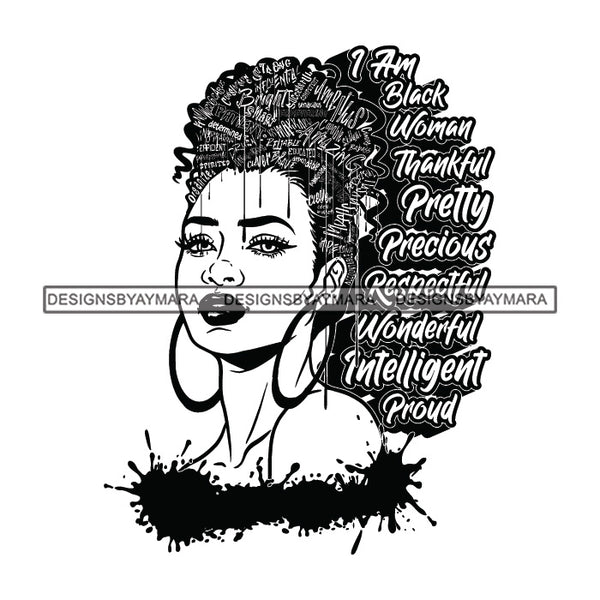 Black Diva Goddess Motivational Hair Quotes I Am Successful Dripping Splash Earrings B/W SVG JPG PNG Vector Clipart Cricut Silhouette Cut Cutting
