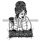 Black Diva Goddess Motivational Hair Quotes I Am Pretty Dripping Splash Holding Coffee Cup B/W SVG JPG PNG Vector Clipart Cricut Silhouette Cut Cutting