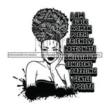 Black Diva Goddess Motivational Hair Quotes I Am Friendly Dripping Splash B/W SVG JPG PNG Vector Clipart Cricut Silhouette Cut Cutting