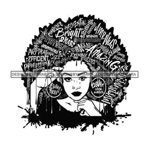 Black Diva Goddess Smart Motivational Hair Quotes Dripping Splash B/W SVG JPG PNG Vector Clipart Cricut Silhouette Cut Cutting