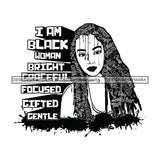 Black Diva Goddess Motivational Hair Quotes I Am Powerful Dripping Splash B/W SVG JPG PNG Vector Clipart Cricut Silhouette Cut Cutting