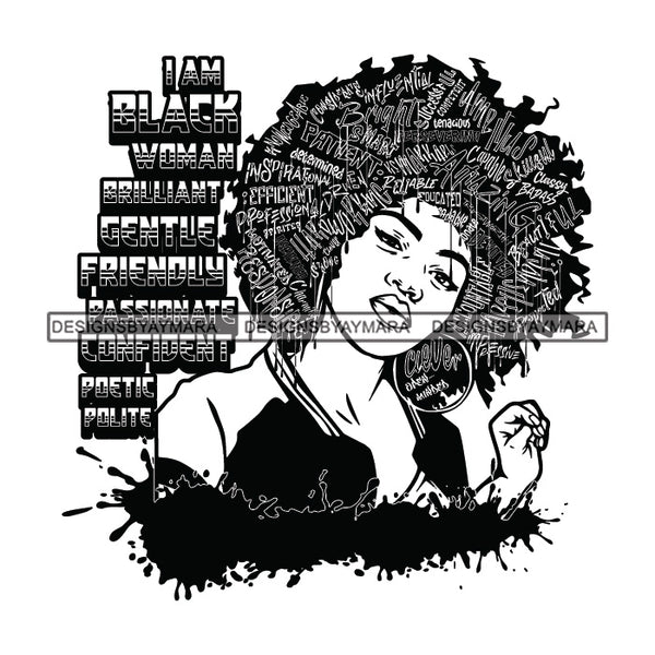 Black Diva Goddess Motivational Hair Quotes I Am Educated Dripping Splash B/W SVG JPG PNG Vector Clipart Cricut Silhouette Cut Cutting