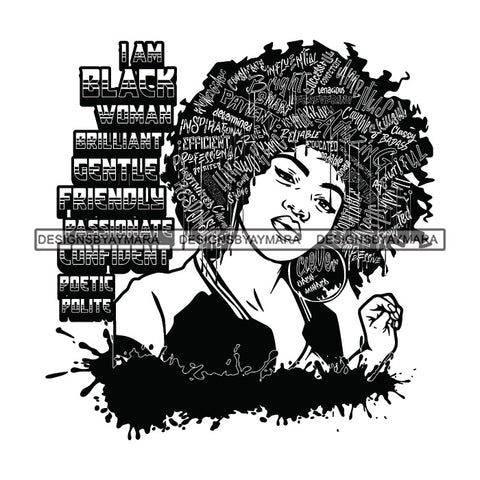 Black Diva Goddess Motivational Hair Quotes I Am Educated Dripping Splash B/W SVG JPG PNG Vector Clipart Cricut Silhouette Cut Cutting