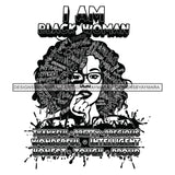Black Diva Goddess Motivational Hair Quotes I Am Worthy Dripping Splash Glasses B/W SVG JPG PNG Vector Clipart Cricut Silhouette Cut Cutting