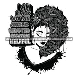 Black Diva Goddess Motivational Hair Quotes I Am Confident Dripping Splash B/W SVG JPG PNG Vector Clipart Cricut Silhouette Cut Cutting