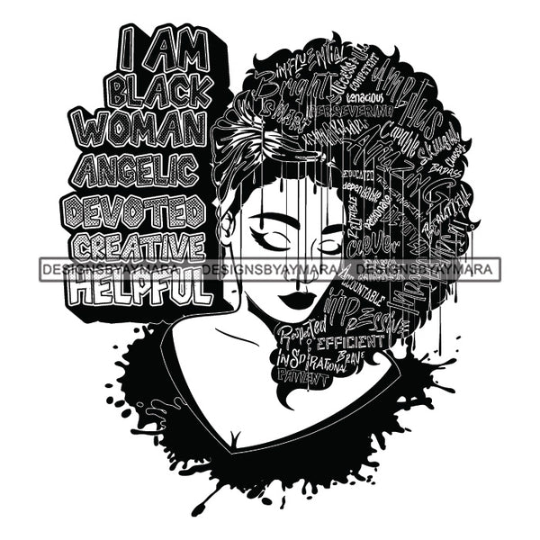 Black Diva Goddess Motivational Hair Quotes I Am Confident Dripping Splash B/W SVG JPG PNG Vector Clipart Cricut Silhouette Cut Cutting