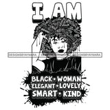 Black Diva Goddess Motivational Hair Quotes I Am Talented Dripping Splash B/W SVG JPG PNG Vector Clipart Cricut Silhouette Cut Cutting