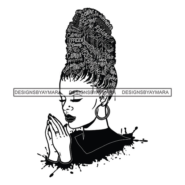 Black Diva Goddess Honest Motivational Hair Quotes Dripping Splash Hoop Earrings B/W SVG JPG PNG Vector Clipart Cricut Silhouette Cut Cutting