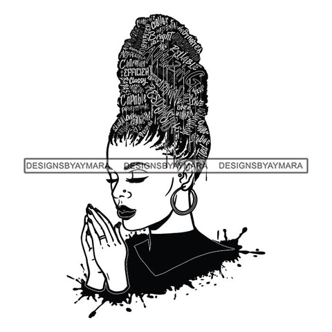 Black Diva Goddess Honest Motivational Hair Quotes Dripping Splash Hoop Earrings B/W SVG JPG PNG Vector Clipart Cricut Silhouette Cut Cutting