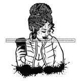Black Diva Goddess Motivational Hair Quotes Dripping Splash Holding Coffee Cup B/W SVG JPG PNG Vector Clipart Cricut Silhouette Cut Cutting
