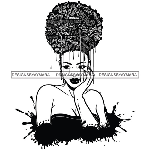 Black Diva Goddess Friendly Motivational Hair Quotes Dripping Splash B/W SVG JPG PNG Vector Clipart Cricut Silhouette Cut Cutting