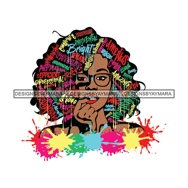 Black Diva Goddess Motivational Hair Quotes Worthy Dripping Splash Wearing Glasses SVG JPG PNG Vector Clipart Cricut Silhouette Cut Cutting