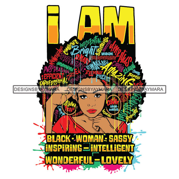 Black Diva Goddess Motivational Hair Quotes I Am Smart Dripping Splash SVG JPG PNG Vector Clipart Cricut Silhouette Cut Cutting