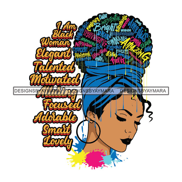 Black Diva Goddess Motivational Hair Quotes I Am Beautiful Dripping Splash Earrings SVG JPG PNG Vector Clipart Cricut Silhouette Cut Cutting