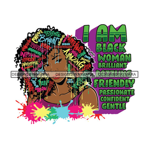 Black Diva Goddess Motivational Hair Quotes I Am Strong Dripping Splash SVG JPG PNG Vector Clipart Cricut Silhouette Cut Cutting
