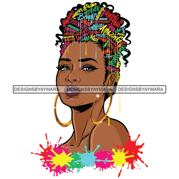 Black Diva Goddess Successful Motivational Hair Quotes Dripping Splash Earrings SVG JPG PNG Vector Clipart Cricut Silhouette Cut Cutting