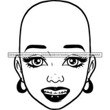 Bald Black Woman Face Fearfully Disgusted Facial Expression Illustration B/W SVG JPG PNG Vector Clipart Cricut Silhouette Cut Cutting