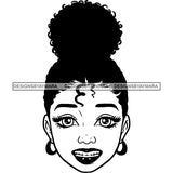 Beautiful Black Girl Face Fearfully Disgusted Facial Expression Illustration B/W SVG JPG PNG Vector Clipart Cricut Silhouette Cut Cutting