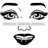 Transparent Black Woman Face Fearfully Disgusted Facial Expression Illustration B/W SVG JPG PNG Vector Clipart Cricut Silhouette Cut Cutting