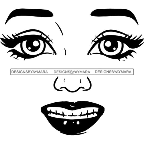 Transparent Black Woman Face Fearfully Disgusted Facial Expression Illustration B/W SVG JPG PNG Vector Clipart Cricut Silhouette Cut Cutting