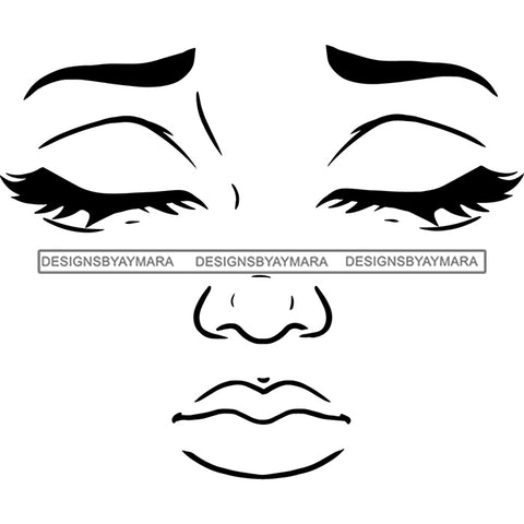 Transparent Black Woman Face Sad Depressed Facial Expression Illustration B/W SVG JPG PNG Vector Clipart Cricut Silhouette Cut Cutting