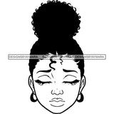 Beautiful Black Girl Face Sad Depressed Facial Expression Illustration B/W SVG JPG PNG Vector Clipart Cricut Silhouette Cut Cutting