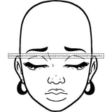 Bald Black Woman Face Sad Depressed Facial Expression Illustration B/W SVG JPG PNG Vector Clipart Cricut Silhouette Cut Cutting