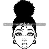 Beautiful Black Girl Face Scared Afraid Facial Expression Illustration B/W SVG JPG PNG Vector Clipart Cricut Silhouette Cut Cutting