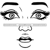 Transparent Black Woman Face Scared Afraid Facial Expression Illustration B/W SVG JPG PNG Vector Clipart Cricut Silhouette Cut Cutting