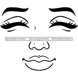 Transparent Black Woman Face Embarrassed Shy Facial Expression Illustration B/W SVG JPG PNG Vector Clipart Cricut Silhouette Cut Cutting