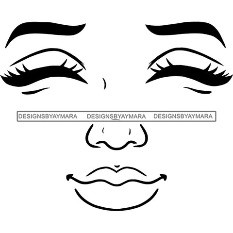 Transparent Black Woman Face Embarrassed Shy Facial Expression Illustration B/W SVG JPG PNG Vector Clipart Cricut Silhouette Cut Cutting